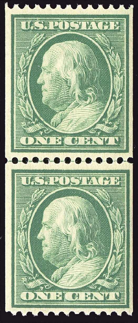 Values of US Stamp Scott Catalog #348 - 1c 1908 Franklin Coil. Spink Shreves Galleries, Jan 2014, Sale 146, Lot 372