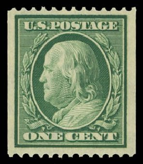 Prices of US Stamps Scott #348 - 1c 1908 Franklin Coil. Daniel Kelleher Auctions, Jan 2012, Sale 628, Lot 453