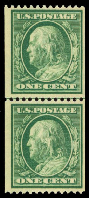 US Stamps Values Scott Cat. 348 - 1c 1908 Franklin Coil. Daniel Kelleher Auctions, Sep 2013, Sale 639, Lot 1123