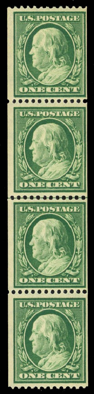 Values of US Stamps Scott Cat. # 348 - 1c 1908 Franklin Coil. Daniel Kelleher Auctions, May 2014, Sale 652, Lot 513