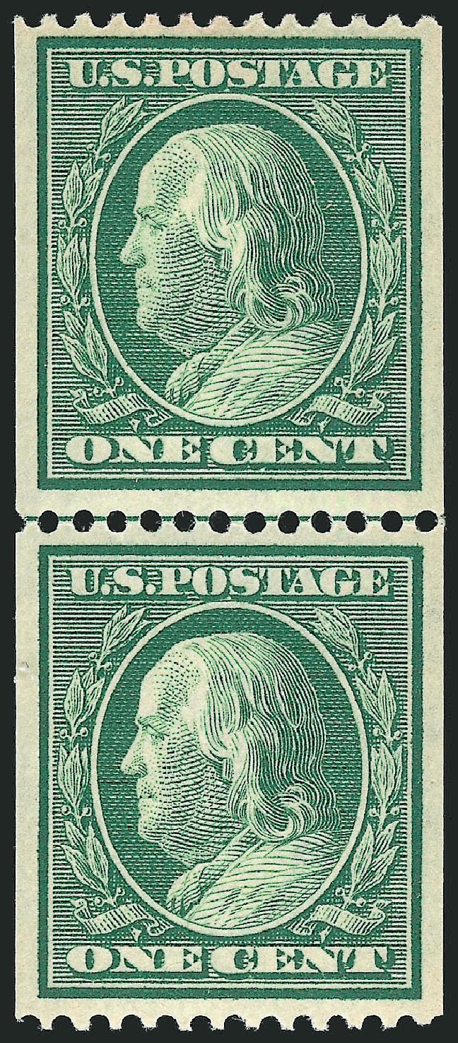 Price of US Stamp Scott Cat. #348 - 1c 1908 Franklin Coil. Robert Siegel Auction Galleries, Jul 2013, Sale 1050, Lot 493