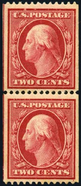 US Stamp Values Scott Cat. #349 - 1909 2c Washington Coil. Harmer-Schau Auction Galleries, Apr 2008, Sale 77, Lot 90