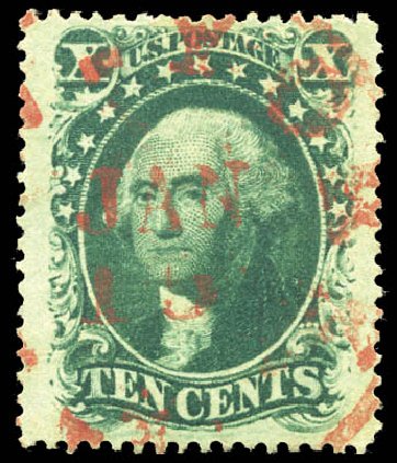Values of US Stamp Scott Catalogue # 35: 1859 10c Washington. Matthew Bennett International, Sep 2011, Sale 338, Lot 1718