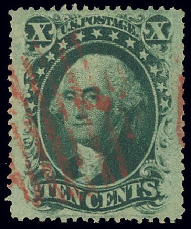 Value of US Stamps Scott Catalogue 35 - 10c 1859 Washington. Daniel Kelleher Auctions, Feb 2013, Sale 634, Lot 38