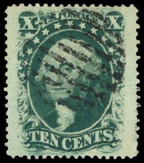 US Stamps Values Scott Catalog 35 - 1859 10c Washington. Daniel Kelleher Auctions, May 2014, Sale 652, Lot 123