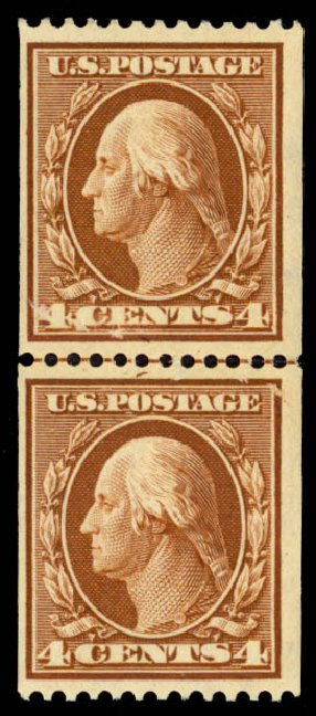 US Stamp Value Scott #350 - 1910 4c Washington Coil. Daniel Kelleher Auctions, May 2014, Sale 652, Lot 517