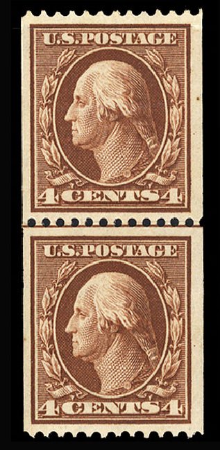 Prices of US Stamps Scott Catalogue 350 - 4c 1910 Washington Coil. Cherrystone Auctions, Jan 2015, Sale 201501, Lot 178