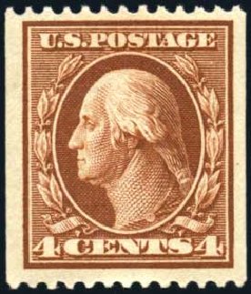 Values of US Stamps Scott Catalog 350: 4c 1910 Washington Coil. Harmer-Schau Auction Galleries, Feb 2010, Sale 84, Lot 1538
