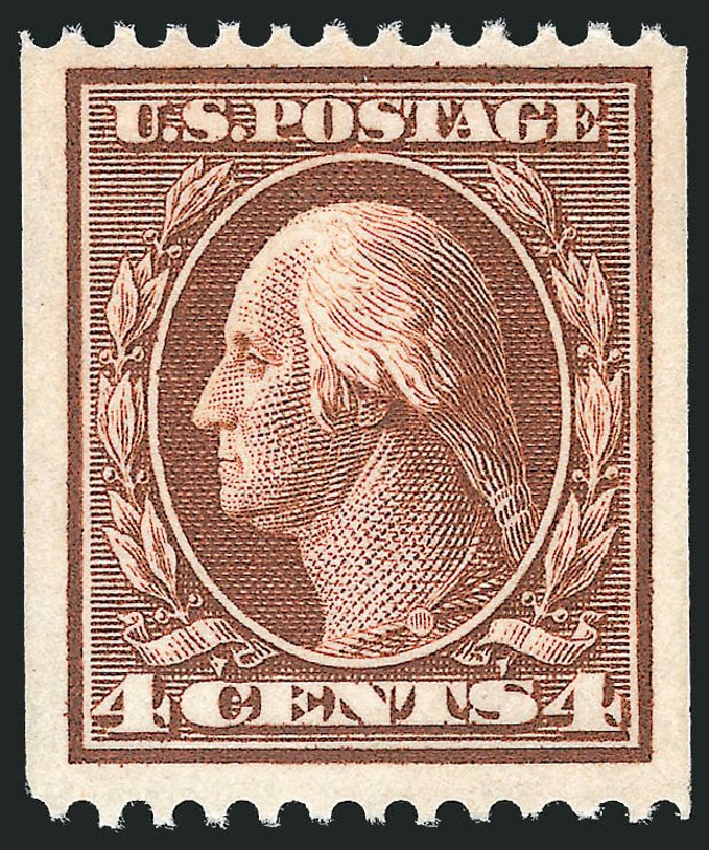 US Stamps Values Scott # 350 - 1910 4c Washington Coil. Robert Siegel Auction Galleries, Oct 2011, Sale 1014, Lot 1788