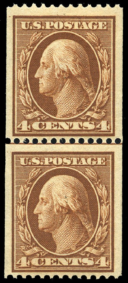 US Stamps Values Scott # 350: 4c 1910 Washington Coil. Matthew Bennett International, May 2014, Sale 350, Lot 489