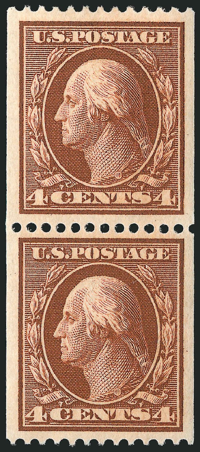 US Stamp Prices Scott #350: 1910 4c Washington Coil. Robert Siegel Auction Galleries, Mar 2012, Sale 1021, Lot 490