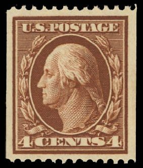 Price of US Stamp Scott #350 - 4c 1910 Washington Coil. Daniel Kelleher Auctions, Jan 2012, Sale 628, Lot 454