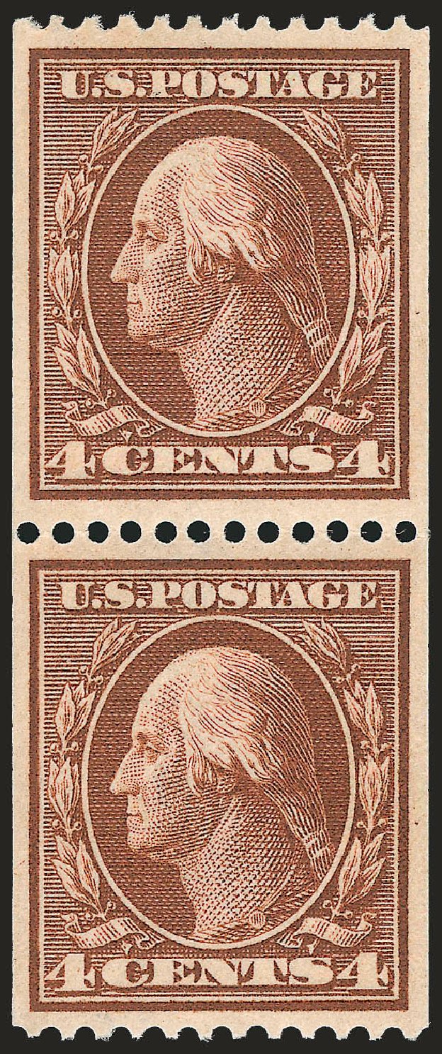 US Stamp Values Scott Cat. # 350 - 1910 4c Washington Coil. Robert Siegel Auction Galleries, Sep 2009, Sale 968B, Lot 444