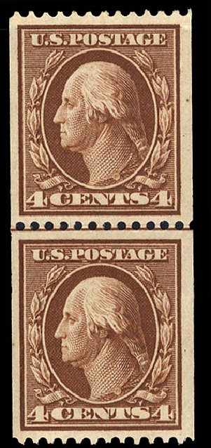 US Stamps Prices Scott Cat. 350: 1910 4c Washington Coil. Cherrystone Auctions, May 2008, Sale 200805, Lot 245