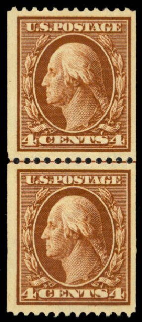 US Stamp Values Scott #350 - 4c 1910 Washington Coil. Daniel Kelleher Auctions, Sep 2013, Sale 639, Lot 1125