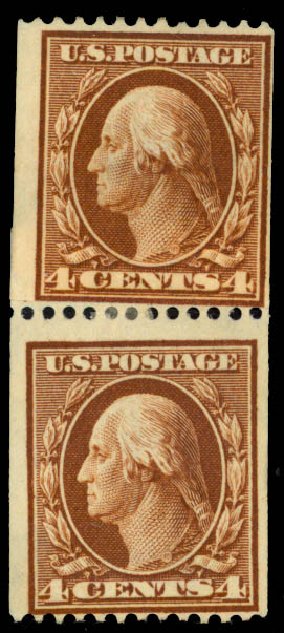 Price of US Stamp Scott # 350 - 1910 4c Washington Coil. Daniel Kelleher Auctions, May 2014, Sale 652, Lot 515