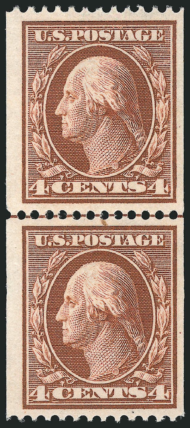 Price of US Stamp Scott Cat. # 350 - 1910 4c Washington Coil. Robert Siegel Auction Galleries, Jul 2013, Sale 1050, Lot 495