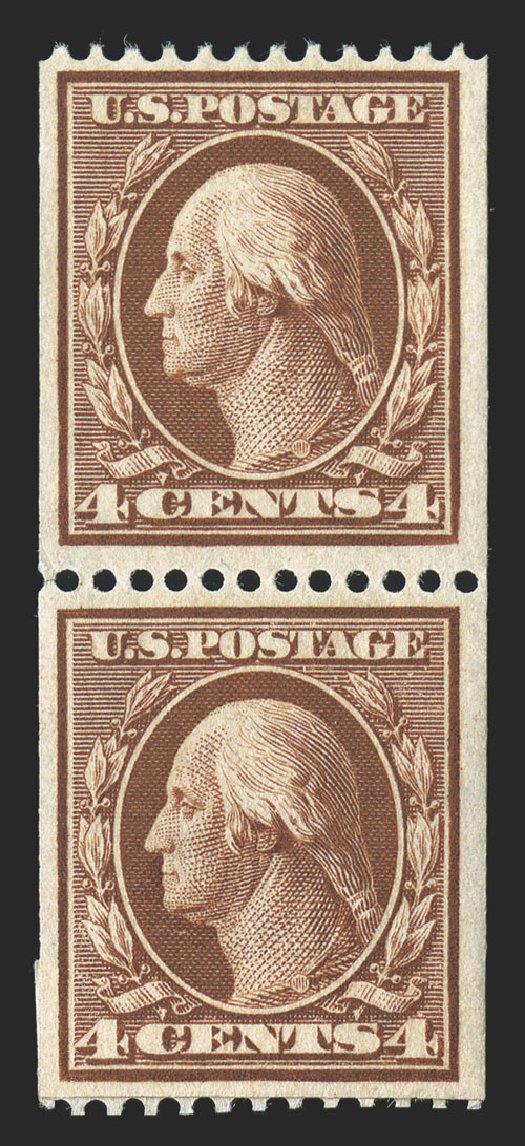 Costs of US Stamp Scott Catalog 350 - 1910 4c Washington Coil. Spink Shreves Galleries, Nov 2012, Sale 141, Lot 135