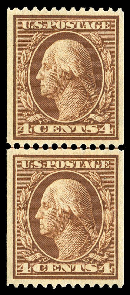 US Stamps Value Scott 350: 1910 4c Washington Coil. Matthew Bennett International, Sep 2012, Sale 345, Lot 322