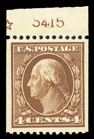 Value of US Stamps Scott Catalog #350 - 1910 4c Washington Coil. Matthew Bennett International, Sep 2010, Sale 333, Lot 3733