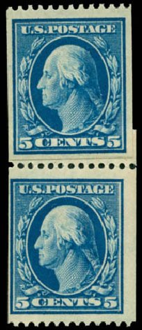 US Stamps Prices Scott Catalog 351 - 1909 5c Washington Coil. Matthew Bennett International, Jun 2008, Sale 328, Lot 887