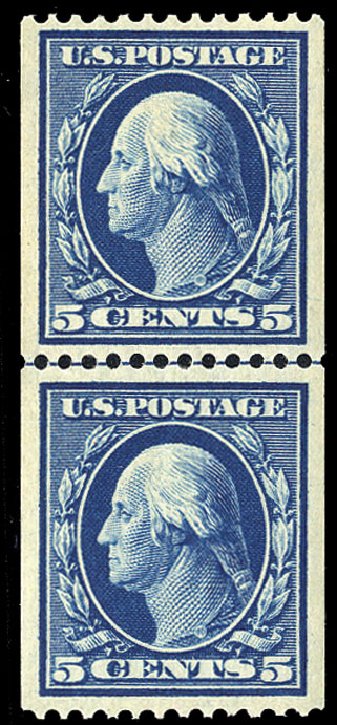 US Stamp Value Scott Catalog #351: 1909 5c Washington Coil. Cherrystone Auctions, Nov 2010, Sale 201011, Lot 158