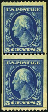 Value of US Stamps Scott Catalog #351 - 1909 5c Washington Coil. Harmer-Schau Auction Galleries, May 2012, Sale 93, Lot 348