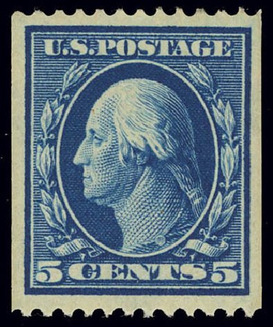 Values of US Stamp Scott Catalogue 351 - 5c 1909 Washington Coil. Daniel Kelleher Auctions, Feb 2013, Sale 634, Lot 219