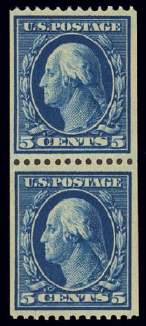 US Stamp Price Scott Catalog 351: 5c 1909 Washington Coil. Daniel Kelleher Auctions, Feb 2013, Sale 634, Lot 220