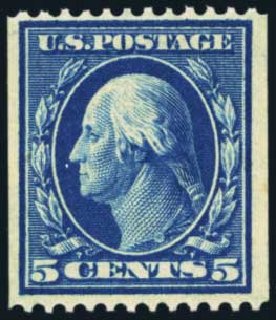 Prices of US Stamp Scott Cat. 351: 5c 1909 Washington Coil. Harmer-Schau Auction Galleries, Jan 2014, Sale 100, Lot 571