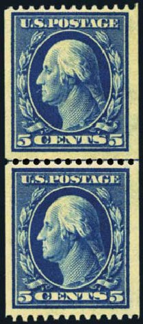 Costs of US Stamps Scott Catalogue 351 - 1909 5c Washington Coil. Harmer-Schau Auction Galleries, Jan 2013, Sale 96, Lot 555