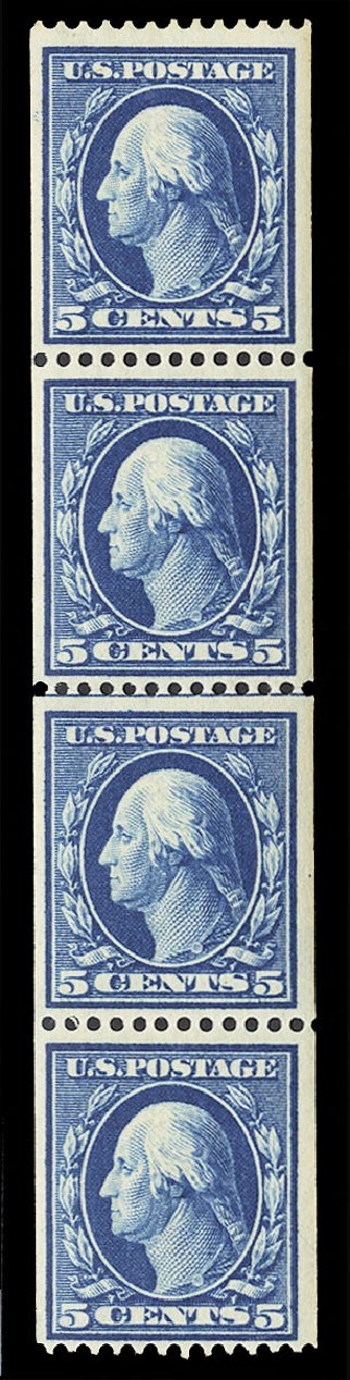 Value of US Stamp Scott Catalog #351 - 1909 5c Washington Coil. Cherrystone Auctions, Jul 2013, Sale 201307, Lot 122
