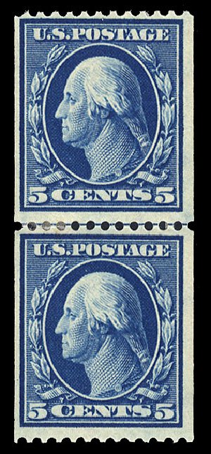 US Stamp Values Scott Cat. 351 - 1909 5c Washington Coil. Cherrystone Auctions, Sep 2010, Sale 201009, Lot 93