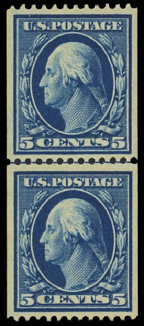 US Stamps Price Scott 351: 5c 1909 Washington Coil. Daniel Kelleher Auctions, Jun 2012, Sale 630, Lot 1763
