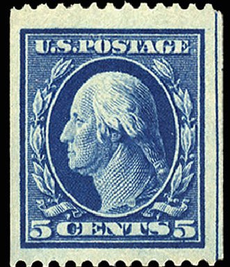 Values of US Stamps Scott Cat. # 351: 1909 5c Washington Coil. Cherrystone Auctions, Nov 2008, Sale 200811, Lot 1106