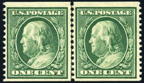 US Stamp Value Scott Catalog 352: 1c 1909 Franklin Coil. Harmer-Schau Auction Galleries, Feb 2009, Sale 80, Lot 1297