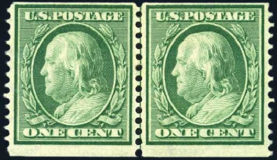 US Stamps Value Scott Cat. # 352: 1909 1c Franklin Coil. Harmer-Schau Auction Galleries, Jun 2008, Sale 78, Lot 1534