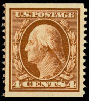 Value of US Stamp Scott Cat. 354: 4c 1909 Washington Coil. Daniel Kelleher Auctions, Jan 2015, Sale 663, Lot 1697