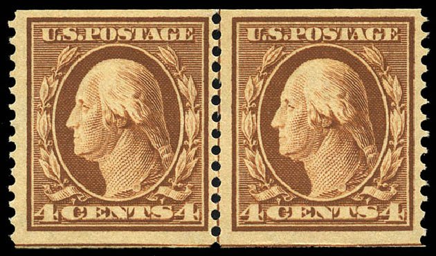 US Stamp Price Scott 354: 1909 4c Washington Coil. Matthew Bennett International, May 2014, Sale 350, Lot 500