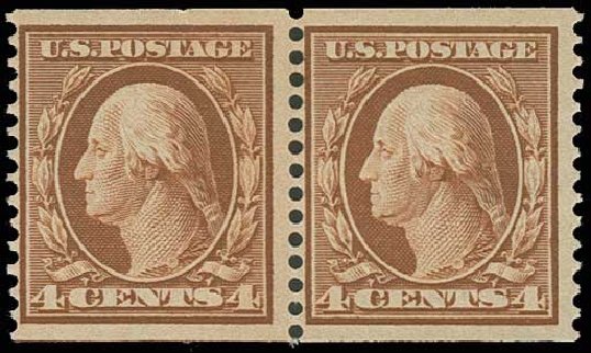 US Stamps Price Scott Cat. #354: 1909 4c Washington Coil. H.R. Harmer, Jun 2013, Sale 3003, Lot 1250