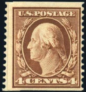Cost of US Stamps Scott Catalogue 354 - 4c 1909 Washington Coil. Harmer-Schau Auction Galleries, Apr 2010, Sale 85, Lot 291