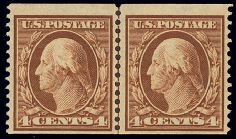 Value of US Stamps Scott Cat. # 354: 1909 4c Washington Coil. Daniel Kelleher Auctions, Feb 2013, Sale 634, Lot 224