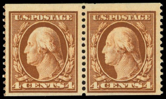 US Stamp Price Scott #354: 1909 4c Washington Coil. Daniel Kelleher Auctions, Sep 2014, Sale 655, Lot 424