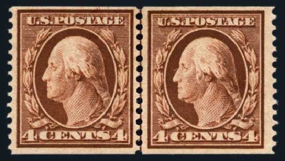 US Stamp Values Scott Catalog # 354 - 4c 1909 Washington Coil. Harmer-Schau Auction Galleries, Aug 2014, Sale 102, Lot 1985