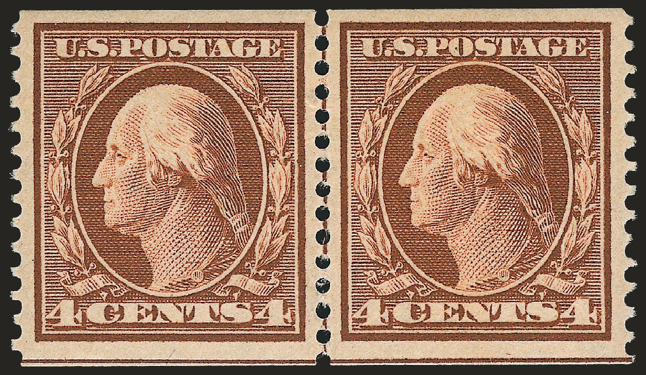 Value of US Stamp Scott #354: 1909 4c Washington Coil. Robert Siegel Auction Galleries, Sep 2009, Sale 968B, Lot 455