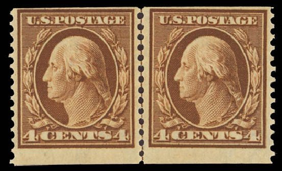 Costs of US Stamps Scott Catalog # 354 - 4c 1909 Washington Coil. Daniel Kelleher Auctions, Aug 2012, Sale 631, Lot 1123