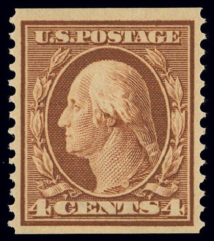 US Stamp Prices Scott Catalogue 354 - 1909 4c Washington Coil. Daniel Kelleher Auctions, Feb 2013, Sale 634, Lot 223