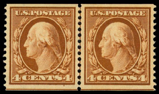 Costs of US Stamp Scott 354 - 1909 4c Washington Coil. Daniel Kelleher Auctions, May 2014, Sale 652, Lot 533