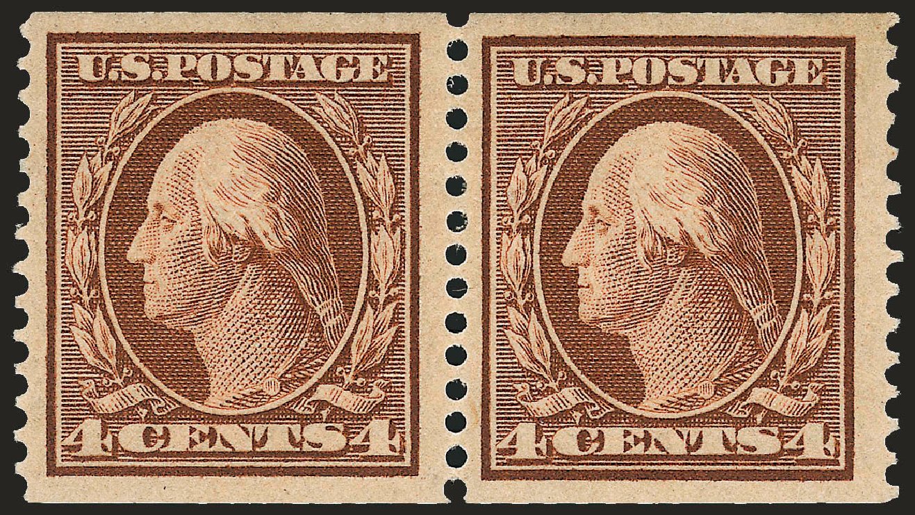 US Stamps Values Scott Catalogue # 354 - 1909 4c Washington Coil. Robert Siegel Auction Galleries, Dec 2008, Sale 967, Lot 4683