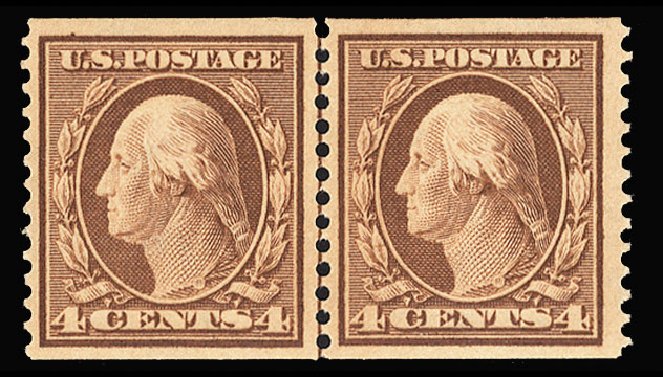 US Stamps Values Scott Cat. # 354: 1909 4c Washington Coil. Cherrystone Auctions, Sep 2010, Sale 201009, Lot 96